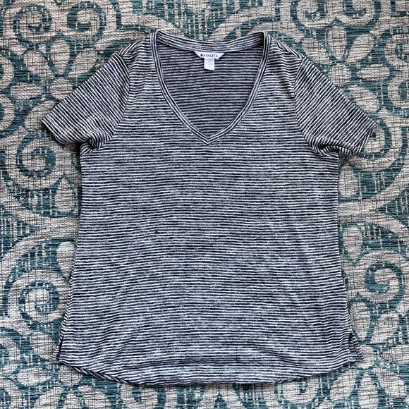 Athleta Essence Women's V-Neck Striped Flow Top Gray TENCEL Modal - Size L - Picture 2 of 8
